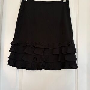 NEW LOFT Petites Black Ruffle A-Line Short Skirt Rayon Polyester SP